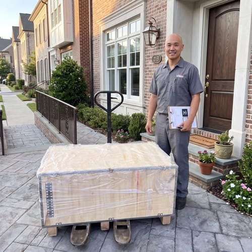 The Studio Reformer crate arriving at the front door
