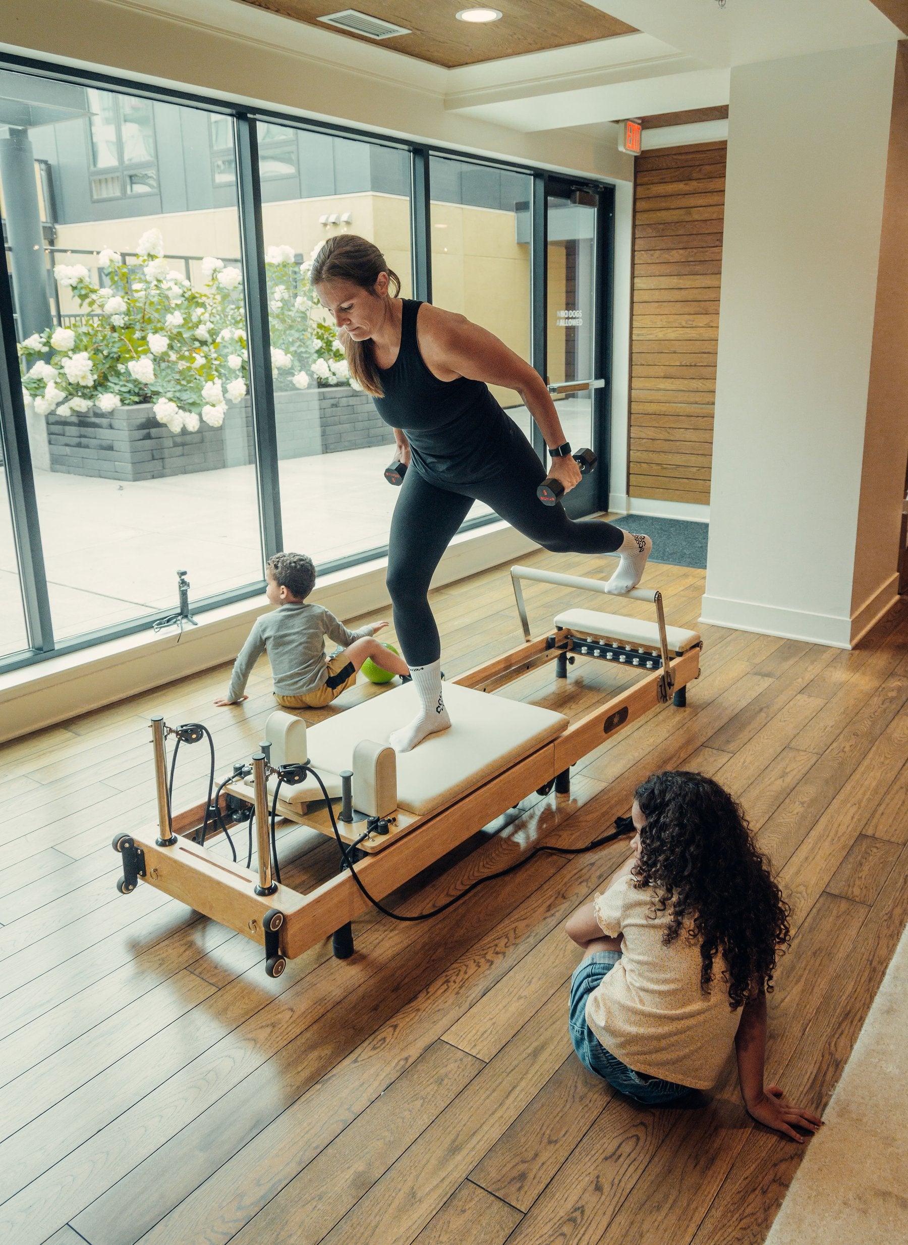 Woman practising Pilates at home